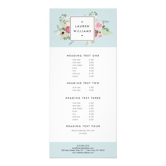 ヴィンテージピンクローズオンミントアンティークブルー ラックカード (正面)