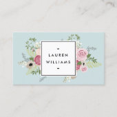 ヴィンテージピンクローズオンミントアンティークブルー 名刺 (正面)