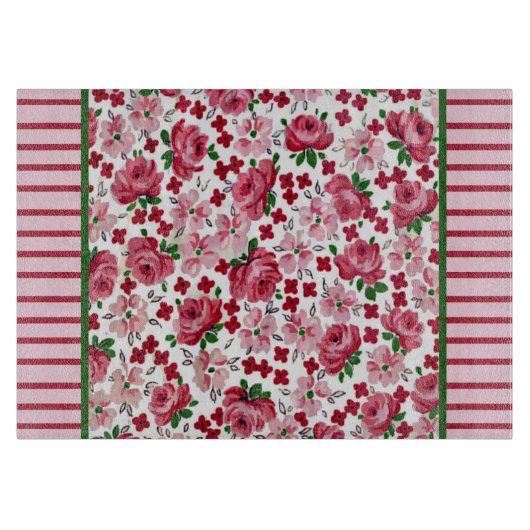 ヴィンテージピンクローズガラス切断板 カッティングボード (正面)