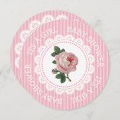 ヴィンテージピンクローズガールベビーシャワー招待状 招待状 (正面/裏面)