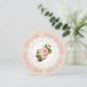 ヴィンテージピンクローズガールベビーシャワー招待状 招待状 (スタンド正面)