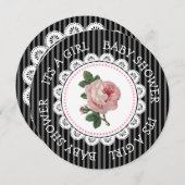 ヴィンテージピンクローズガールベビーシャワー招待状 招待状 (正面/裏面)