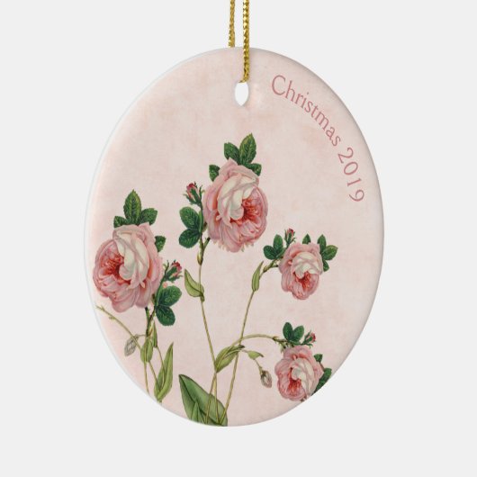 ヴィンテージピンクローズクリスマス セラミックオーナメント (右)