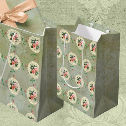 ヴィンテージピンクローズグリーンアレーダマスク ミディアムペーパーバッグ