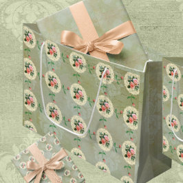 ヴィンテージピンクローズグリーンアレーダマスク ラージペーパーバッグ