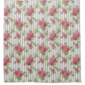 ヴィンテージピンクローズグレーストライプ シャワーカーテン (正面)