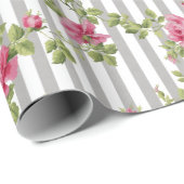 ヴィンテージピンクローズグレーストライプ ラッピングペーパー (ロールコーナー)