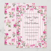 ヴィンテージピンクローズコケッテボウストライプ 招待状 (正面/裏面)