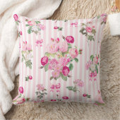 ヴィンテージピンクローズコケットボウストライプズ クッション (ブランケット)