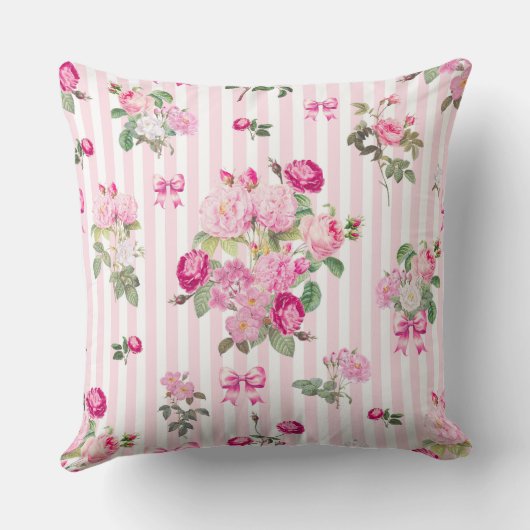 ヴィンテージピンクローズコケットボウストライプズ クッション (裏面)