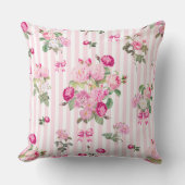 ヴィンテージピンクローズコケットボウストライプズ クッション (正面)