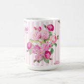 ヴィンテージピンクローズコケットボウストライプズ コーヒーマグカップ (中央)