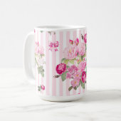 ヴィンテージピンクローズコケットボウストライプズ コーヒーマグカップ (正面左)