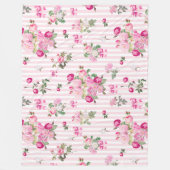 ヴィンテージピンクローズコケットボウストライプズ フリースブランケット (正面)