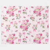 ヴィンテージピンクローズコケットボウストライプズ フリースブランケット (正面(横))