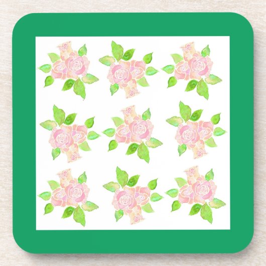 ヴィンテージピンクローズコルクバックコースター コースター (正面)