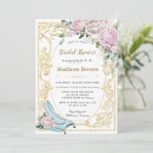 ヴィンテージピンクローズゴールドプリンセス ブライダルシャワー 招待状 (スタンド正面)