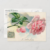 ヴィンテージピンクローズサンキュー ポストカード (正面/裏面)