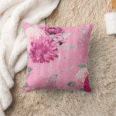 ヴィンテージピンクローズシルバーグリッターバタフライ クッション (ブランケット)