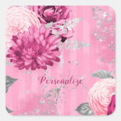 ヴィンテージピンクローズシルバーグリッターバタフライ スクエアシール (正面)