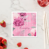 ヴィンテージピンクローズシルバーグリッターバタフライ スタンダードカクテルナプキン (インサイチュ)