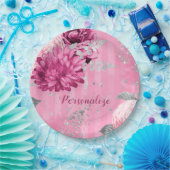 ヴィンテージピンクローズシルバーグリッターバタフライ ペーパープレート (パーティー)