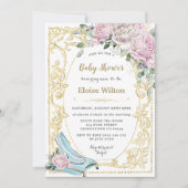 ヴィンテージピンクローズシンデレラプリンセスベビーシャワー 招待状 (正面)