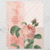 ヴィンテージピンクローズスクラップブック紙 (正面/裏面)