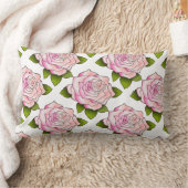ヴィンテージピンクローズスケッチパターンランバーピロー ランバークッション (ブランケット)