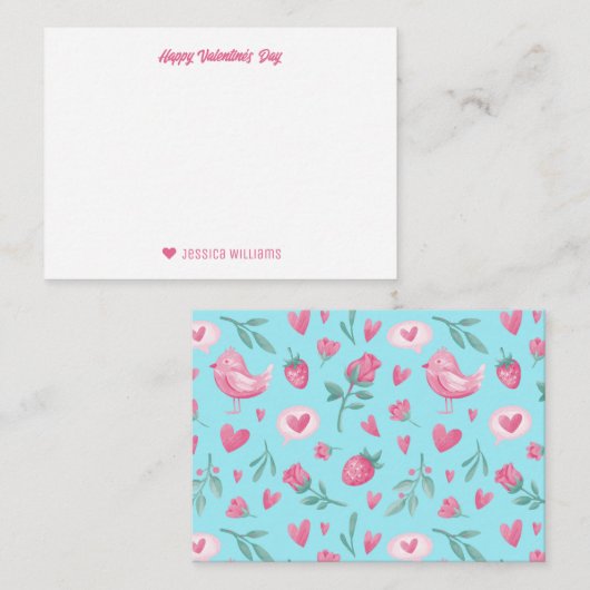 ヴィンテージピンクローズストロベリーバレンタインデー ノートカード (正面/裏面)