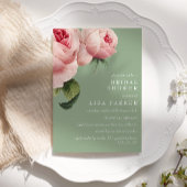 ヴィンテージピンクローズセージブライダルシャワー結婚ズ 招待状