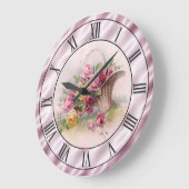 ヴィンテージピンクローズバスケットモーブサテンルック縁どス ラージ壁時計 (傾斜)