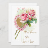 ヴィンテージピンクローズバレンタインデー シーズンカード (正面/裏面)