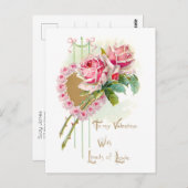 ヴィンテージピンクローズバレンタインデー ポストカード (正面/裏面)
