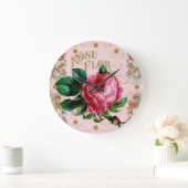 ヴィンテージピンクローズパリジャンシャビーシック ラージ壁時計 (ホーム)