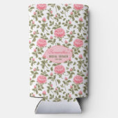 ヴィンテージピンクローズパーソナライズされたブライダルシャワー スリム缶クーラー (裏面)