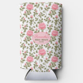 ヴィンテージピンクローズパーソナライズされたブライダルシャワー スリム缶クーラー (正面)