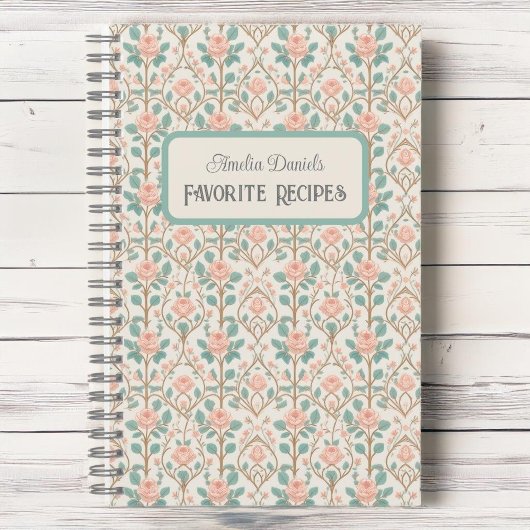 ヴィンテージピンクローズパーソナライズされたレシピ手帳 ノートブック