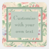 ヴィンテージピンクローズフラワーパターンカスタム文字 スクエアシール (正面)