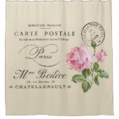 ヴィンテージピンクローズフランスのはがきグラフィックアート シャワーカーテン (正面)