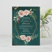 ヴィンテージピンクローズフローラウィンタークリスチャン結婚ズ 招待状 (スタンド正面)