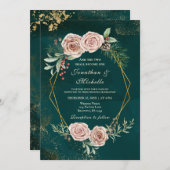 ヴィンテージピンクローズフローラウィンタークリスチャン結婚ズ 招待状 (正面/裏面)