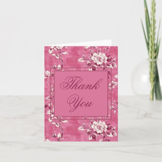 ヴィンテージピンクローズフローラサンキューノート サンキューカード (正面)