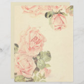 ヴィンテージピンクローズフローラスクラップブック紙 (正面/裏面)