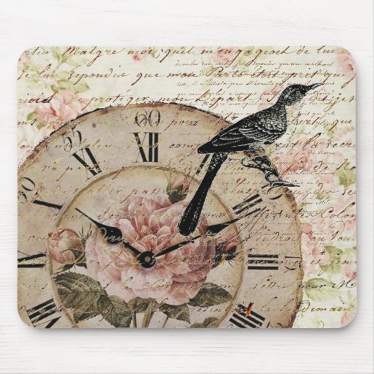 ヴィンテージピンクローズフローラスチームパンク結婚ズ マウスパッド (正面)