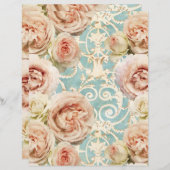 ヴィンテージピンクローズフローラダマススクレープブック紙 (正面/裏面)