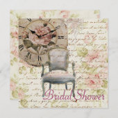 ヴィンテージピンクローズフローラブライダルシャワー招待 招待状 (正面/裏面)