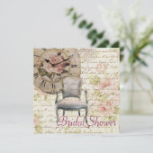 ヴィンテージピンクローズフローラブライダルシャワー招待 招待状 (スタンド正面)