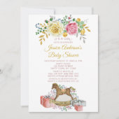 ヴィンテージピンクローズフローラロッキング馬赤ちゃんシャワー 招待状 (正面)