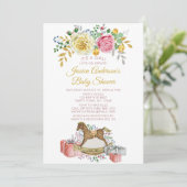 ヴィンテージピンクローズフローラロッキング馬赤ちゃんシャワー 招待状 (スタンド正面)